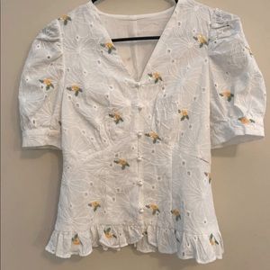 Puff-Sleeve Embroidered Crop Top